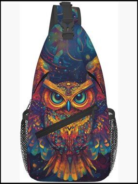 Psychedelic Owl Crossbody Bag Polyester Backpack Chest Sling for Travel